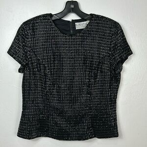 Black Tie Oleg Cassini Vintage Silk Black Beaded Evening Top Blouse Size 12